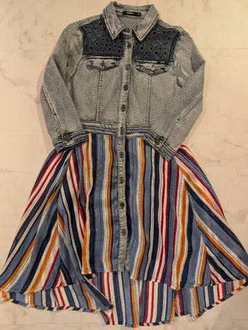 Desigual 도킹 원피스 라이트 블루 멀티 컬러 36 데님