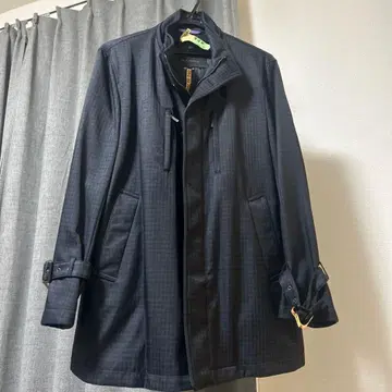 m.f.editorial 네이비 체크 무늬 스텐카라 코트