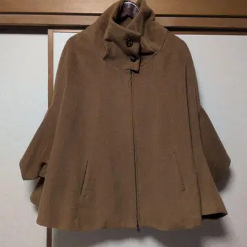 비어즐리 스탠드 카라 판초 케이프 코트 카멜 브라운