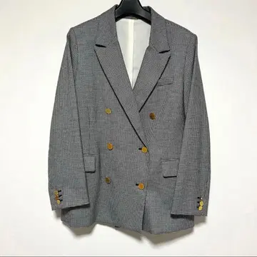 미라 오웬 금장 버튼 더블 브레스트 오버 자켓 하운드투스 체크