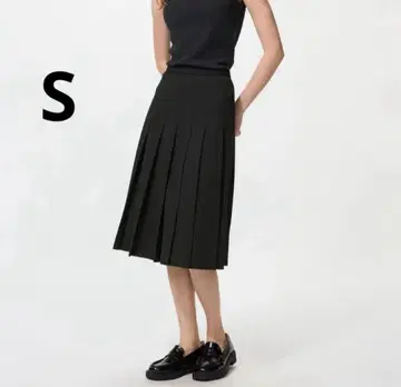 UNIQLO 유니클로 와이드 플리츠 미디 스커트 S 블랙