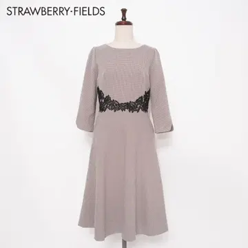 스트로베리 필드 하운드투스 체크 플라워 레이스 원피스 모노톤 사이즈 F