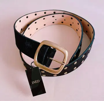 미사용 INED 스터드 장식 블랙 가죽 벨트 이네드 플랑드르