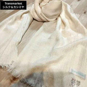 Transmarket 크림색 캐시미어 & 실크 프린지 스톨
