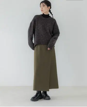 crewre 크루레 울라이크 랩 롱 스커트 카키 사이즈 2