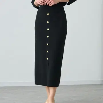 ANAYI 아나이 코튼 폴리에스테르 밀라노 타이트 스커트 블랙 골드 버튼