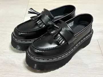 통굽 로퍼 신발 화이트 스티치 고급 가죽 경방수 여성용