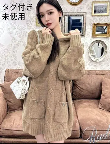 [ 택 포함 미사용 ] Rady 레이디 케이블 니트 원피스 후드 부착