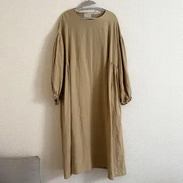 작가 Pine Flower 베이지 린넨 롱 원피스