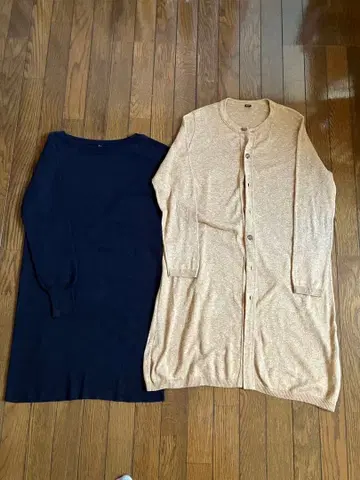 45R 네이비 베이지 코튼 튜닉 롱 가디건