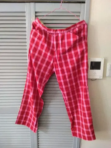 레어 Anna Sui 안나수이 체크 무늬 캐주얼 팬츠 34 레드 x 핑크