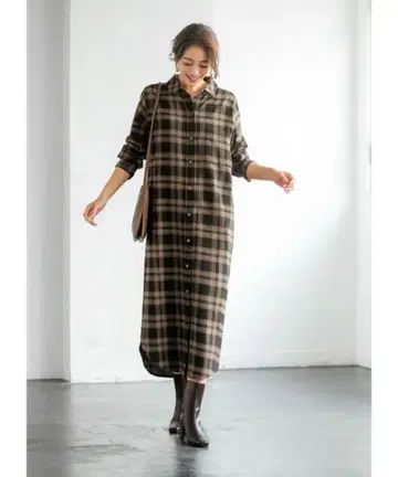 스타일 델리 체크 무늬 롱 셔츠 원피스 01