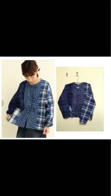 PAR ICI 체크 패치워크 리본 블라우스