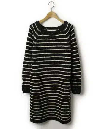 Khaju 믹스 보더 니트 원피스 긴팔