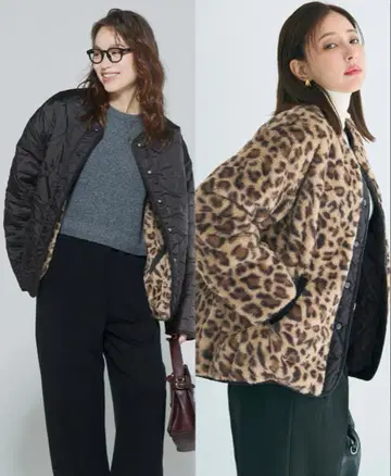 워셔블 리버서블 퀼팅 블루종 블랙 레오파드 XL