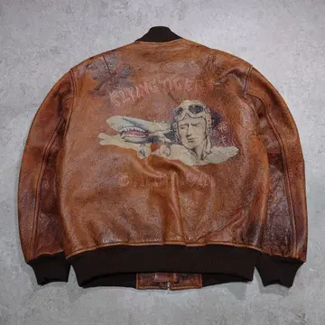 90s 00s FLYING TIGERS 가죽 자켓 USN L