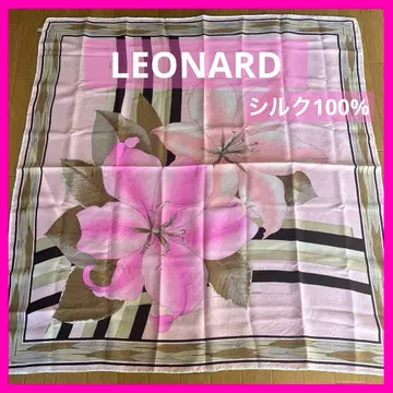귀중 LEONARD 레오나르 실크 100% 스카프 핑크 백합 디자인
