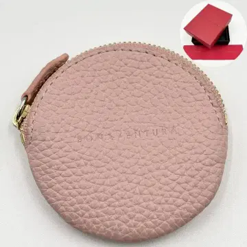 미사용급 보나벤츄라 코인 케이스 핑크 사쿠라 천연 가죽 보관 박스 포함
