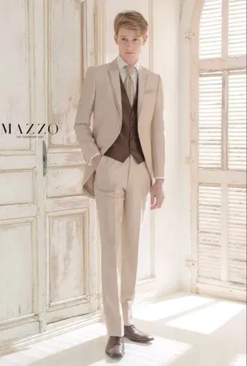 베이지 턱시도 울 혼방