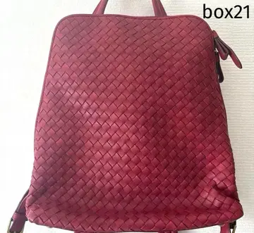 [천연 가죽] [인기] BOX21 뜨개질 메쉬 가죽 빨간색 백팩 백