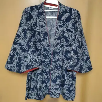 고파형 염색 사시코 직조 겉옷 네이비 컬러 나비 패턴