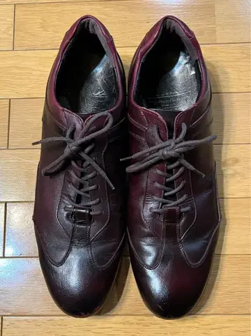 버건디 가죽 레이스업 슈즈