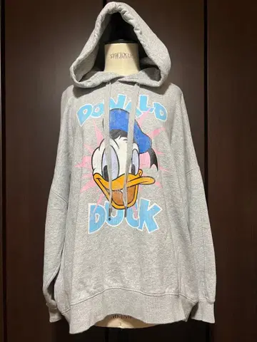 H&M 디즈니 콜라보 도널드 덕 후드 부착 후드티 그레이 XL