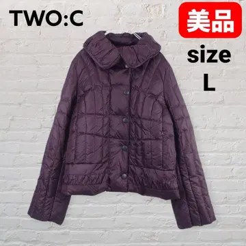 TWO C 다운 자켓 40 짙은 보라색 경량 숏 기장 사이드 포켓
