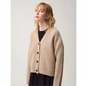 론 헤르만 베이지 리브 V넥 가디건