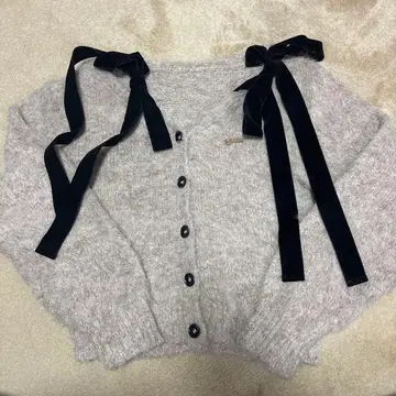 CHICO 벨로아 리본 루즈 니트 가디건