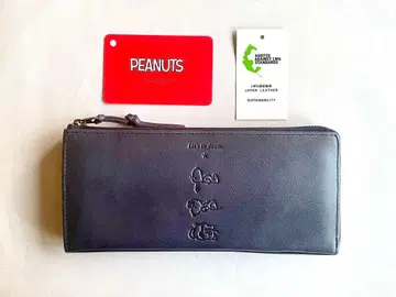 새상품 레어 PEANUTS L자 지퍼 장지갑 일본제 가죽 네이비