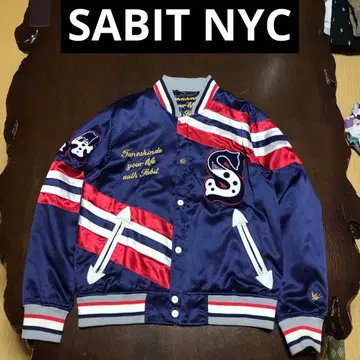 SABIT NYC 나일론 바시티 자켓 트리콜로르 L 사이즈 네이비