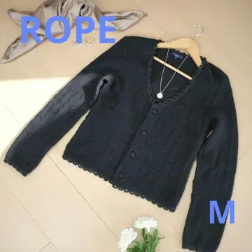 새상품급 ROPE 로페 스캘럽 니트 가디건 블랙 레이스 M