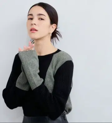 LE CERCLE par rope' 아지메 바이컬러 니트 블랙 x 그레이