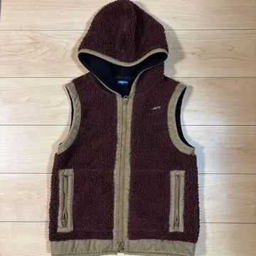 KAVU 후드 부착 베스트 S 버건디 플리스 보아 자켓