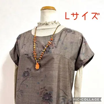 기모노 리메이크 No.3174 L 사이즈 브라운  프렌치 슬리브 튜닉