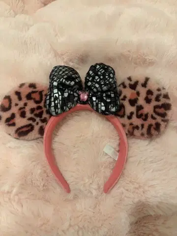 디즈니 미니 레오파드 무늬 머리띠 핑크