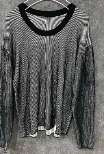 리브 편직 긴팔 T셔츠 블랙과 그레이