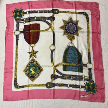 새상품급 란셀 대형 스카프 태슬 훈장 핑크 화이트 화이트 손바느질