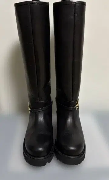 그레디 브릴리언트 가죽 롱 부츠 블랙 골드 체인 2way