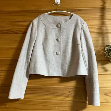 베이지 노카라 자켓 울 혼방