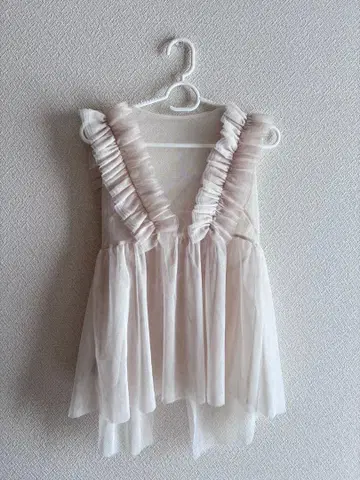 베이지 프릴 튤 베스트