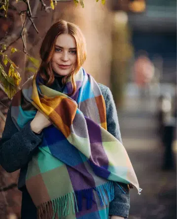 새상품급 조슈아 에리스 스톨 블록 체크 멀티 70 x 19 머플러