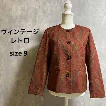 [ 쇼와 레트로 ] 이탈리아제 원단 페이즐리 올 패턴 노카라 자켓 9호