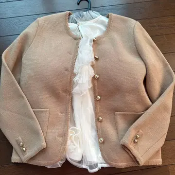 베이지 노카라 니트 자켓 모 100 빈티지