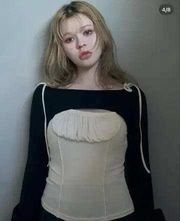 ANDMARY 프릴 긴팔 상의 블랙/베이지