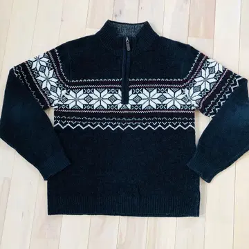 네이비 하프 지퍼 니트 스웨터 눈 패턴
