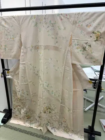 호몬기 꽃무늬 자수 실크 라이트 핑크색