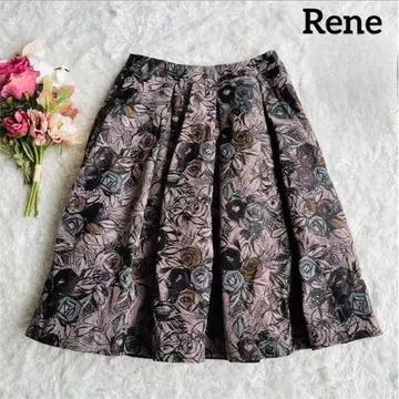 Rene 르네 무릎 기장 스커트 꽃무늬 자카드 박스 플리츠 36