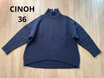 CINOH 울 오버 사이즈 하이넥 니트 가죽 패치 36